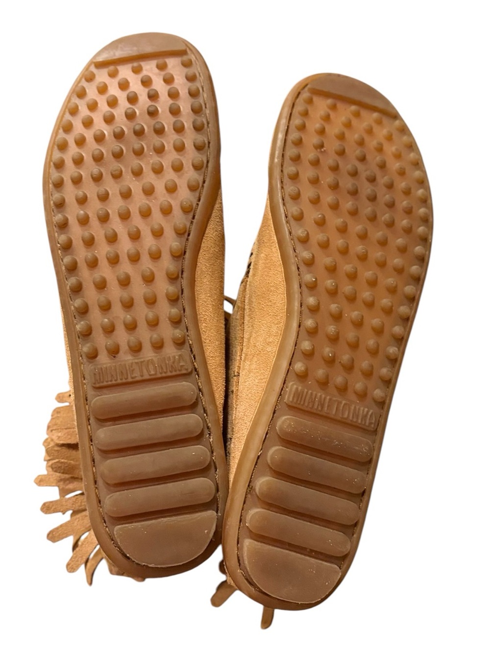 Minnetonka Tan Suede Moccasin Fringe Fall Cozy Short Boots Zip Closure sz 8.5 - Picture 13 of 15
